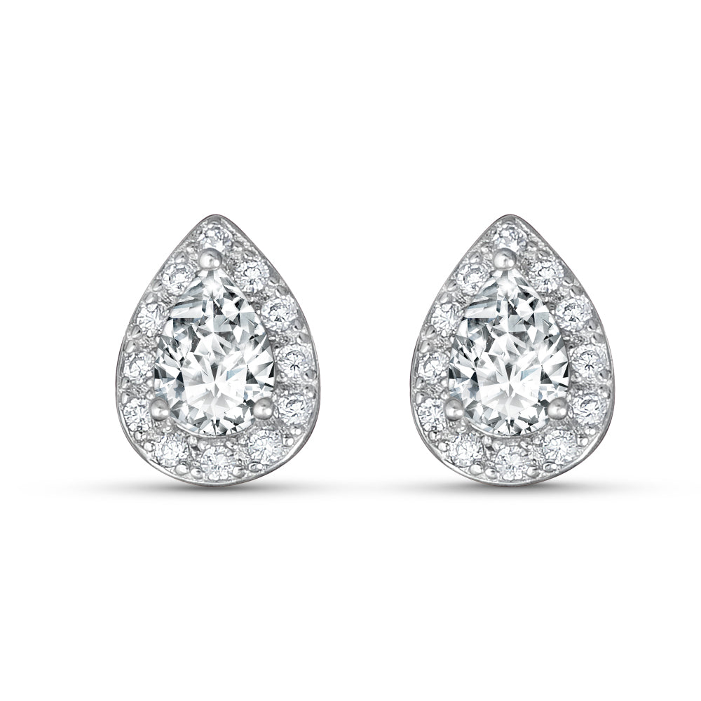 Asha Halo Pear 925 Sterling Silver Earrings