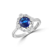 Sapphire Halo Blue 925 Sterling Silver Ring