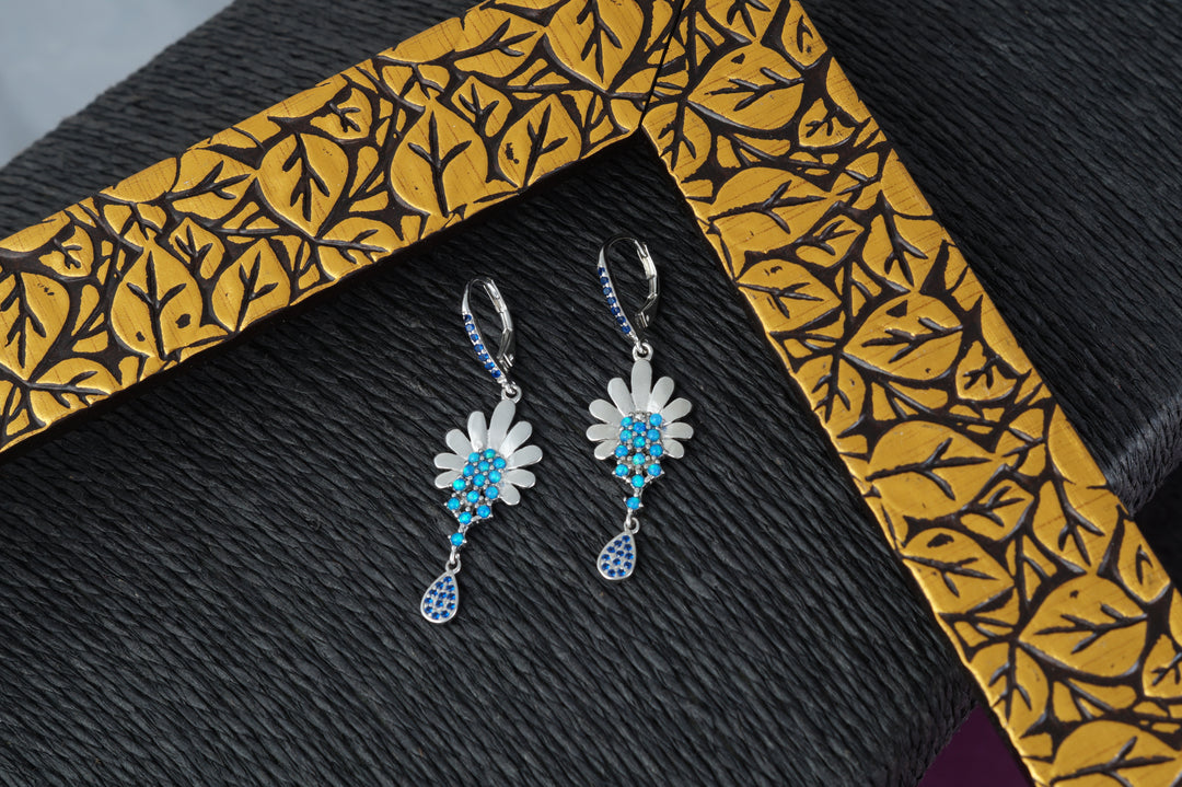 Mogra Mohini Feroza 925 Sterling Silver Earrings