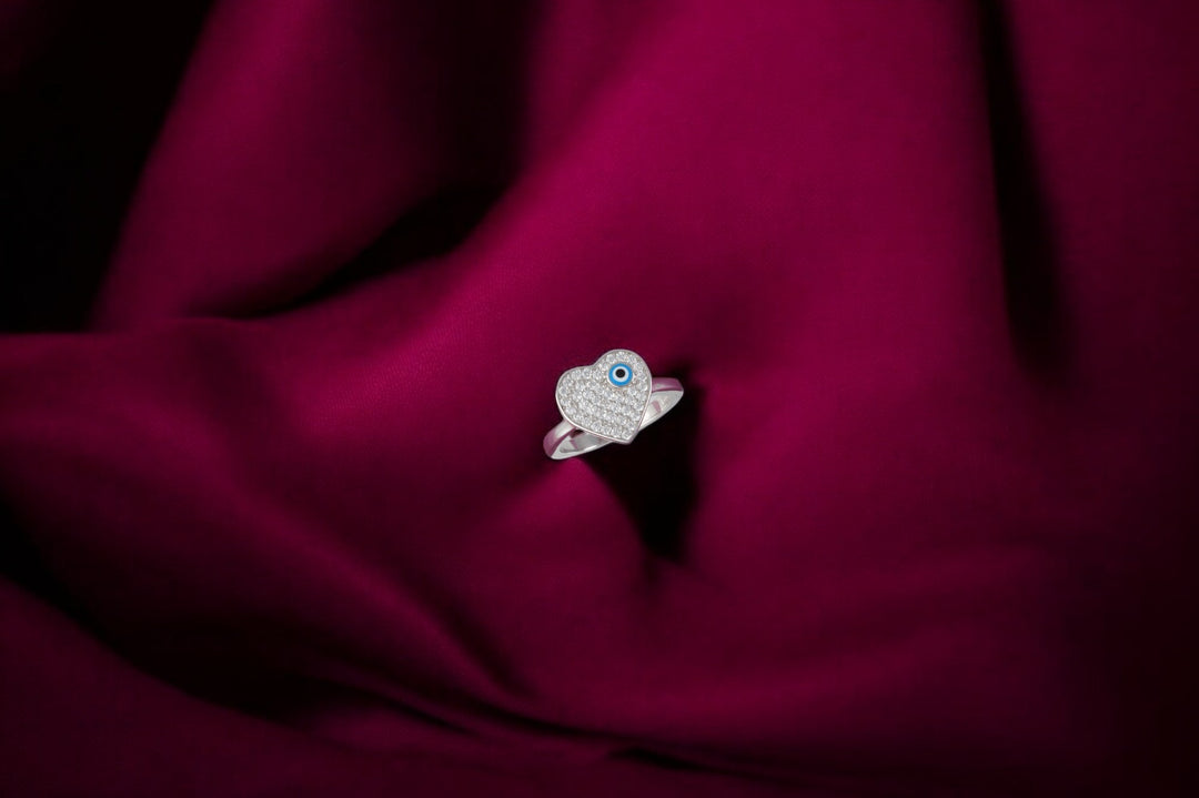 Evil Eye Heart Shaped 925 Silver Ring