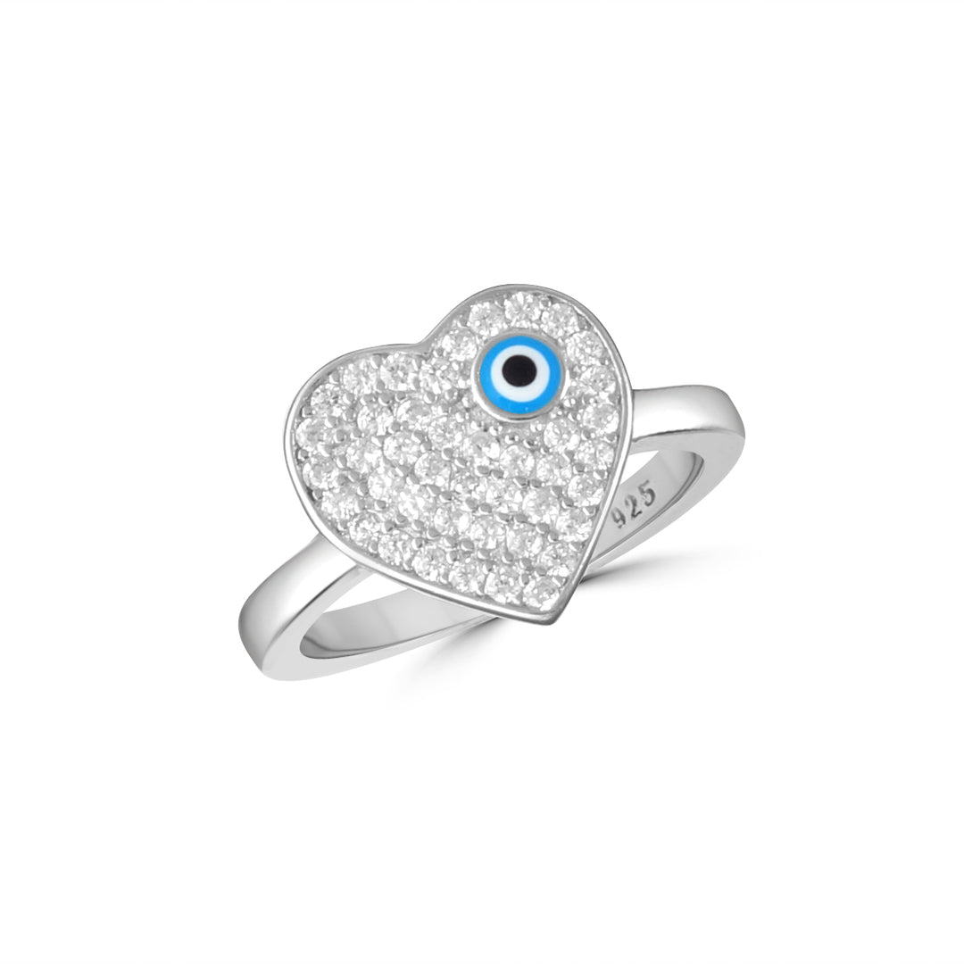 Evil Eye Heart Shaped 925 Silver Ring