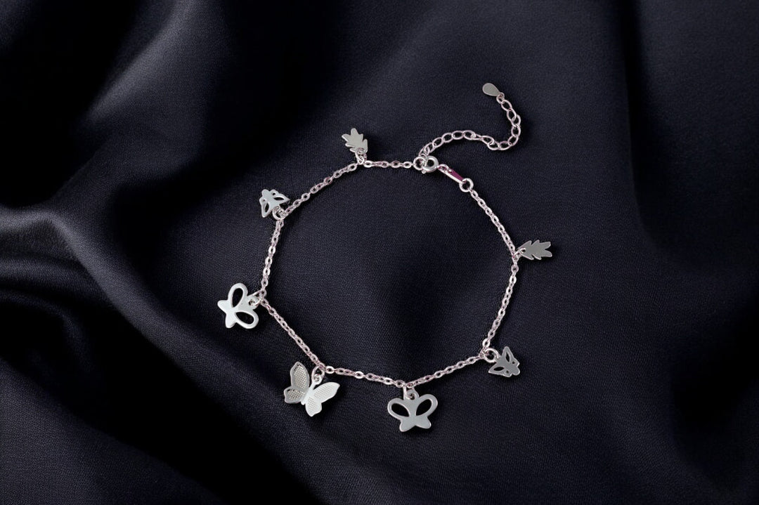 Madhuban Butterflies 925 Sterling Silver Anklets with Adjustable Length