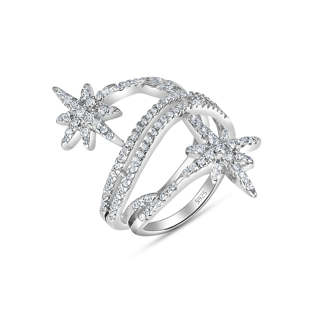 Ethena Star Dazzle 925 Sterling Silver Ring. Adjustable ring size. Fits comfortably between Indian ring size 9 to 17