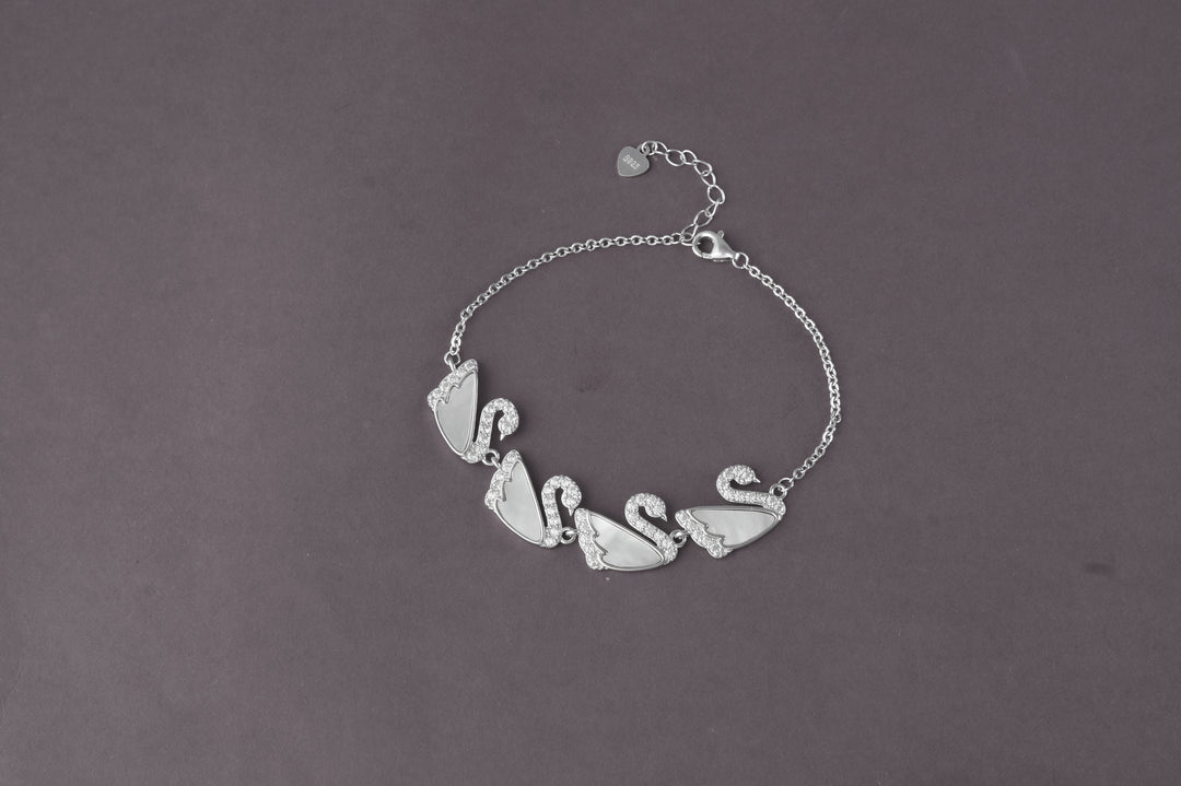 Dancing Swan Bracelet 925 Sterling Silver White, Rhodium Plated. With adjustable Length