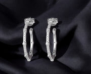 Pave and Bezel Half Hoop Earrings 925 Sterling Silver