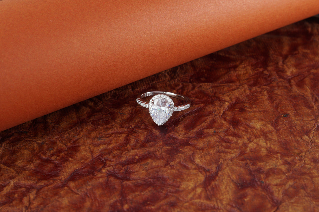 Pear Halo Engagement 925 Sterling Silver Ring