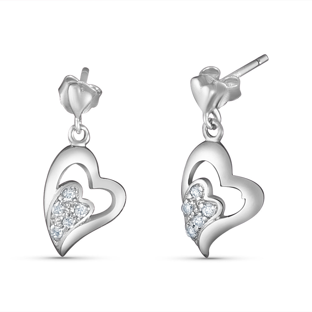 Heart in Heart  925 Sterling Silver Dangling  Earring