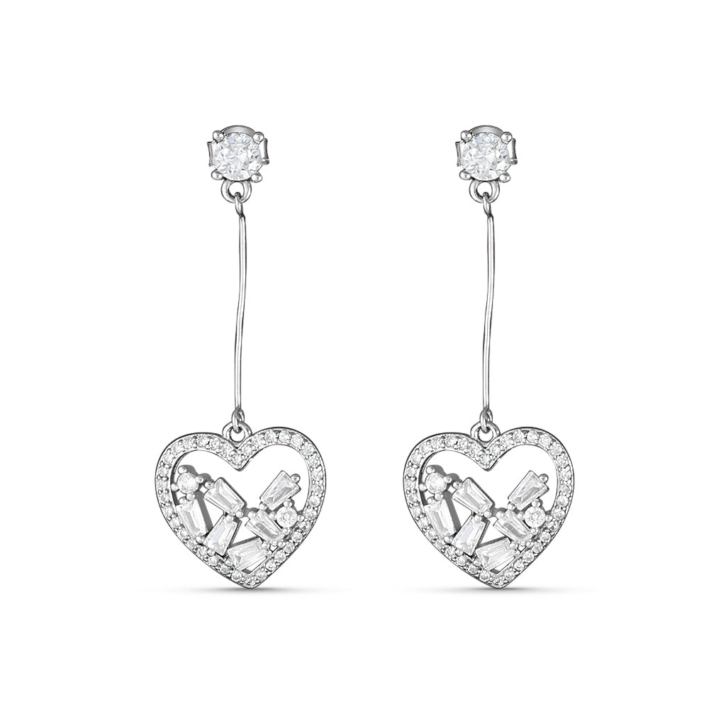 Heart Solitaire 925 Sterling Silver Dangling  Earring