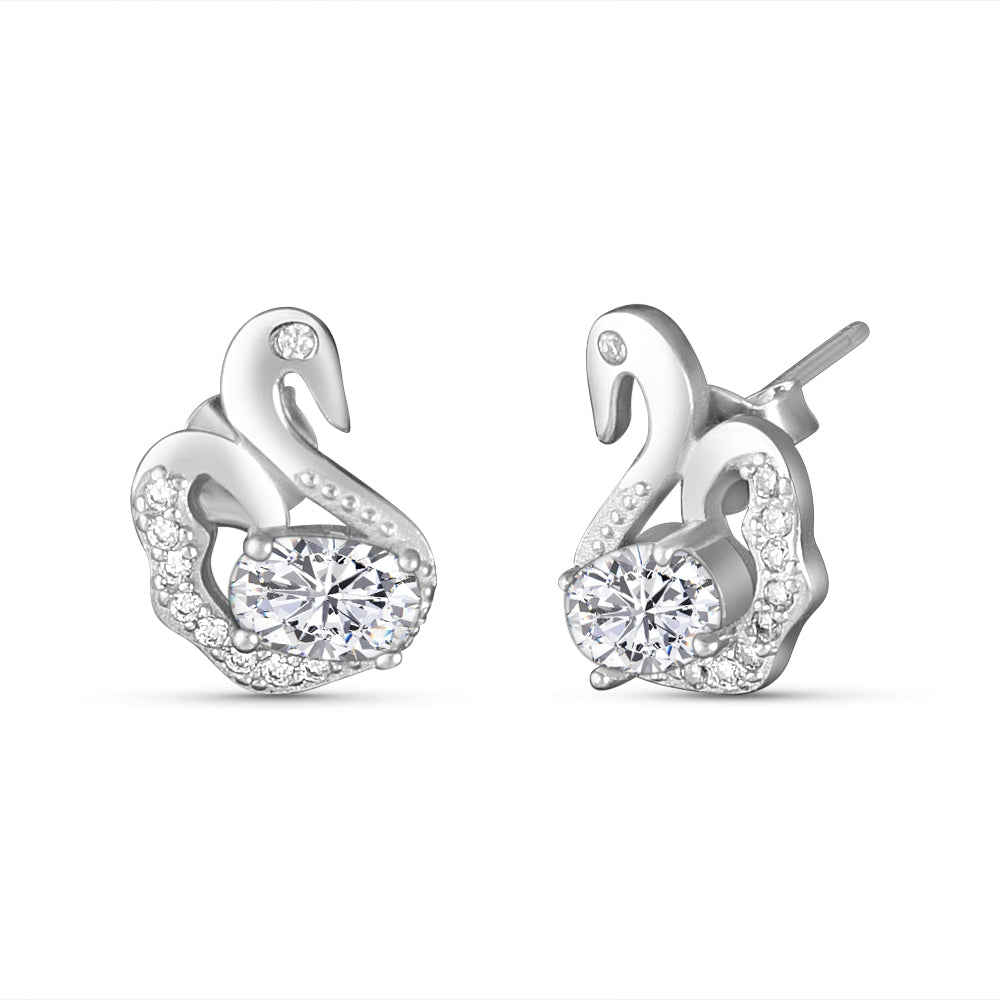 Swan Solitaire 925 Sterling Silver Stud Earrings