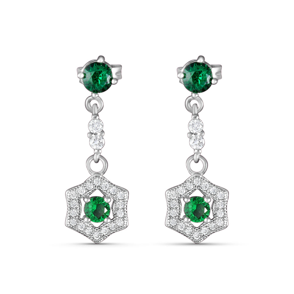 Penta Green Solitaire 925 Sterling Silver Dangling  Earring