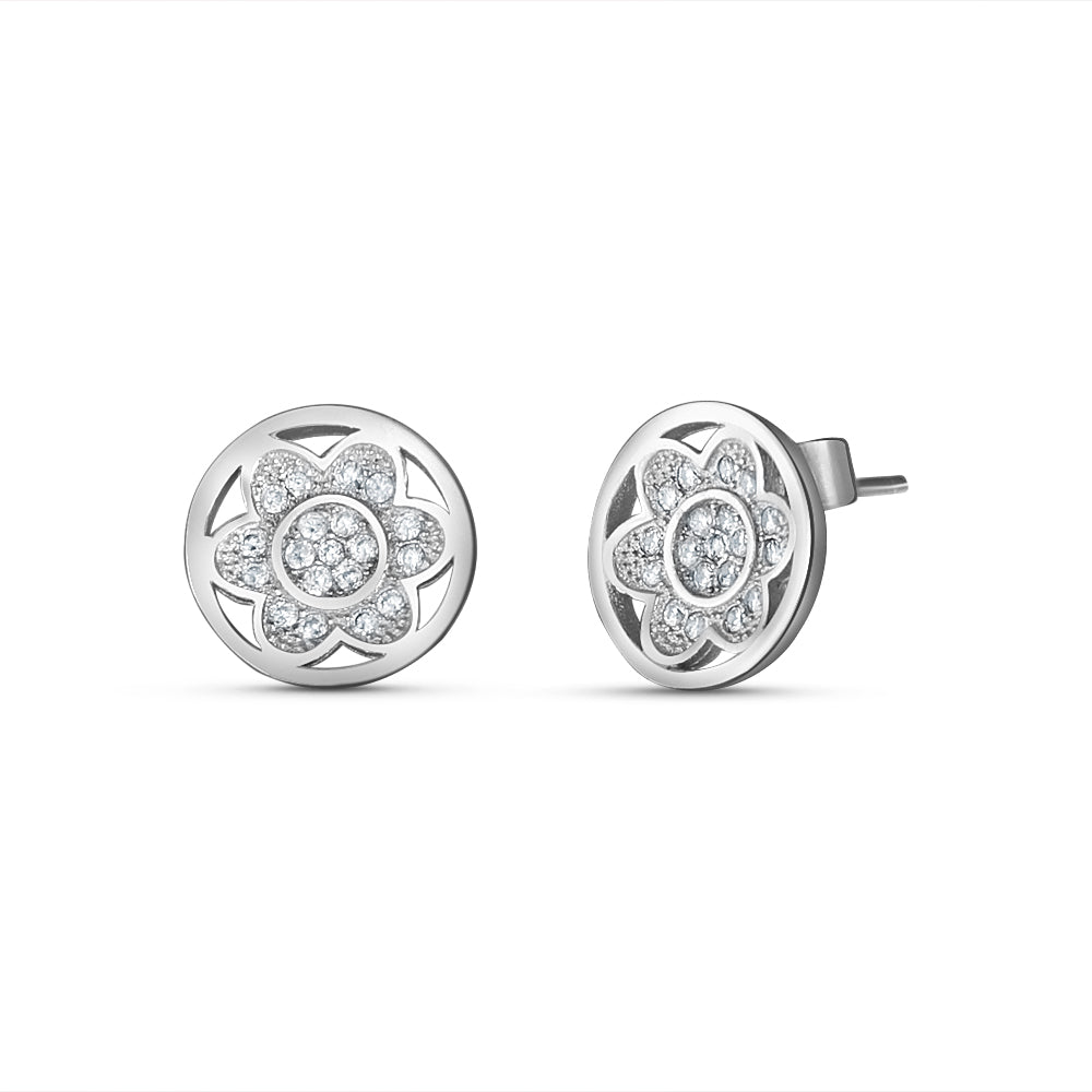 Essential Flower Circle 925 Sterling Silver Stud Earrings