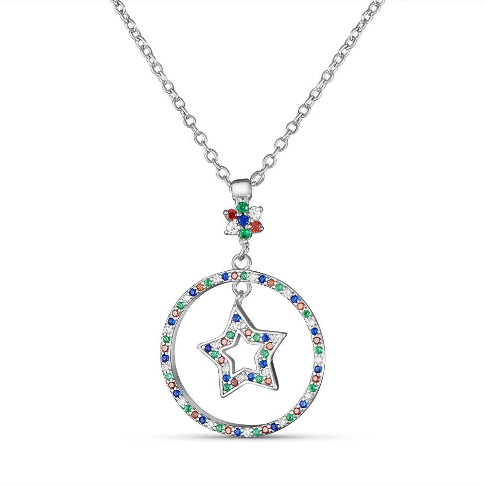 Multi Color Twinkle Star 925 Sterling Silver Pendant with adjustable length chain