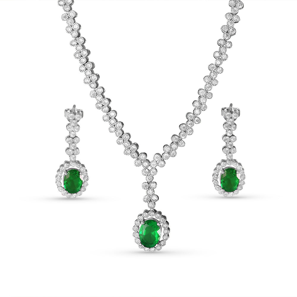 Ridhay 925 Sterling Silver Set of 4 pieces. Studded with Cubic Zircons (Necklace, Bracelet, Earring & Ring)