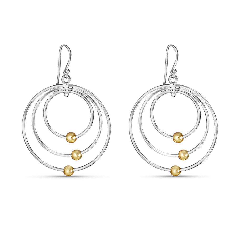 Trinity Circle Two Tone Link 925 Sterling Silver Earrings