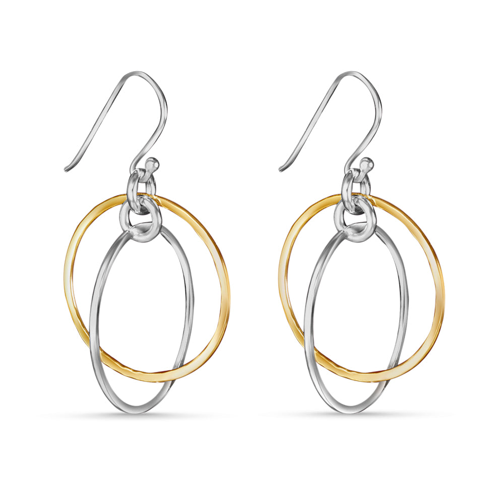 Two Tone Round 925 Sterling Silver Hook Earring