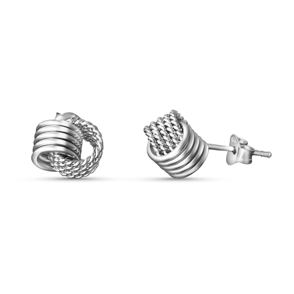 Spiral Braided Twin Knot 925 Sterling Silver Stud Earring