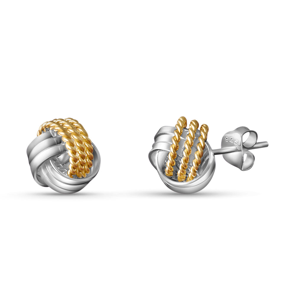 Knot Two Tone 925 Sterling Stud Earrings