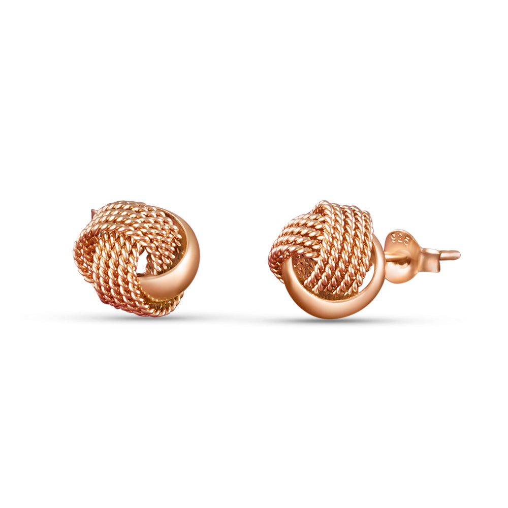 Rose Permed Knot 925 Sterling Silver Stud Earring (Rose Gold Plated)