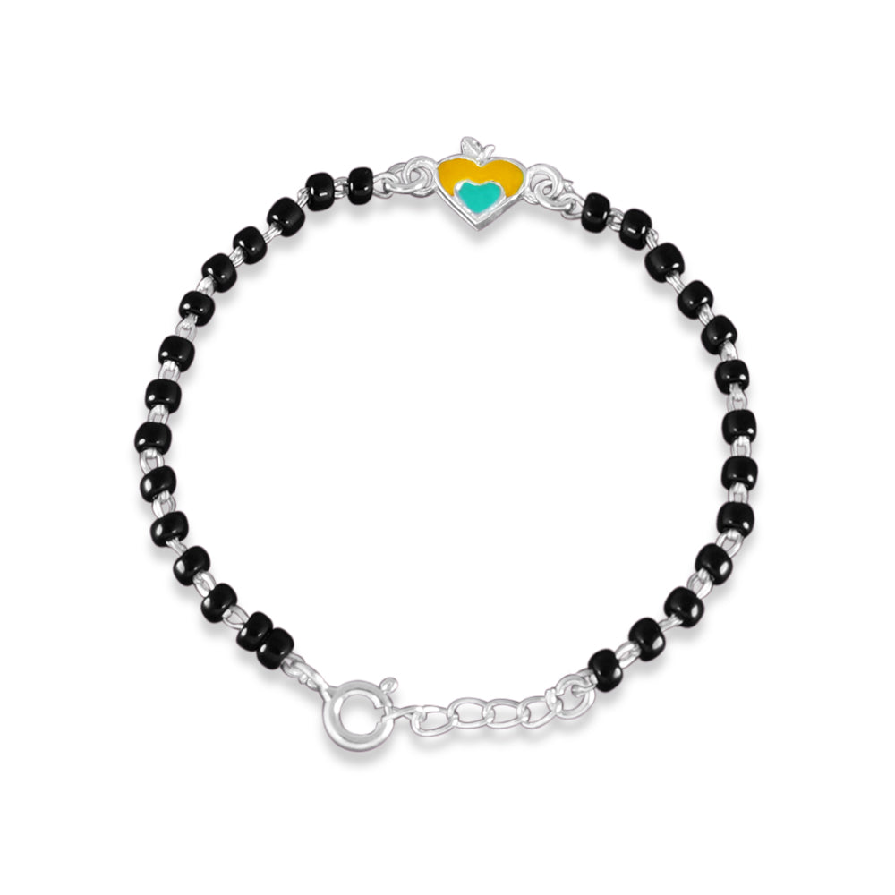 One Pair Rainbow Heart Silver Baby Nazariya Bracelet -  With Adjustable links 12+1 cm (ideal for Newborns to 3 years age