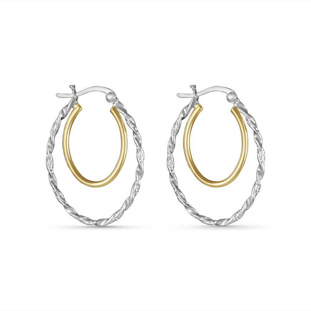 Duniya Double Hoops Two Tone 925 Sterling Silver Hoop Earrings