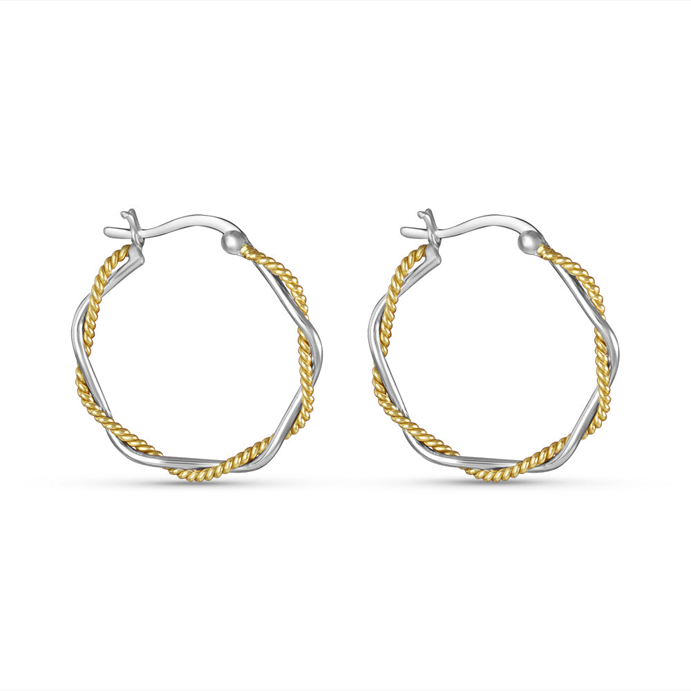 Swirl Vines Double Hoops Two Tone 925 Sterling Silver Hoop Earrings