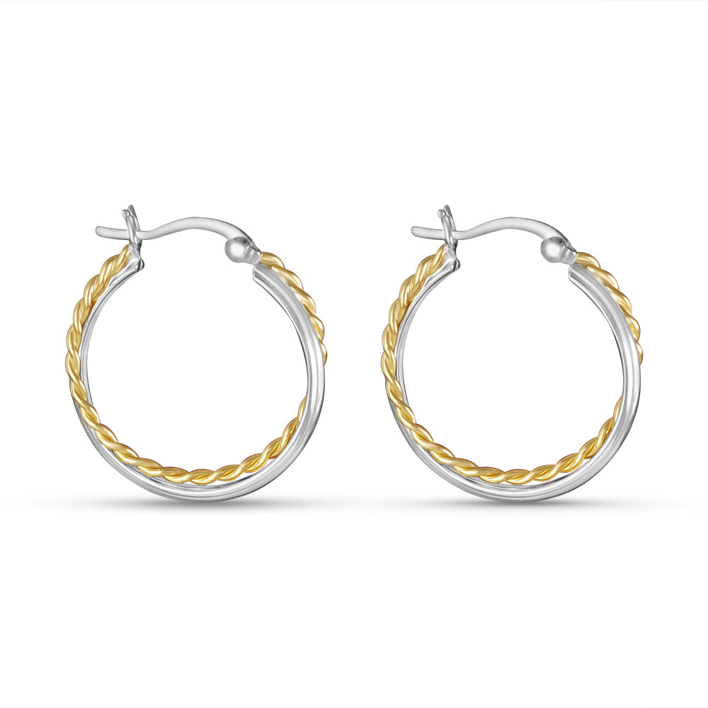 Aditi Swig Double Hoops Two Tone 925 Sterling Silver Hoop Earrings