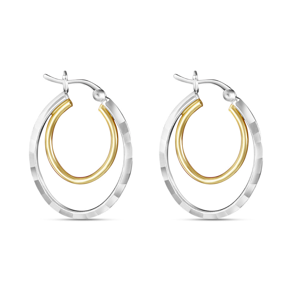 Aditi Double Hoops Two Tone 925 Sterling Silver Hoop Earrings