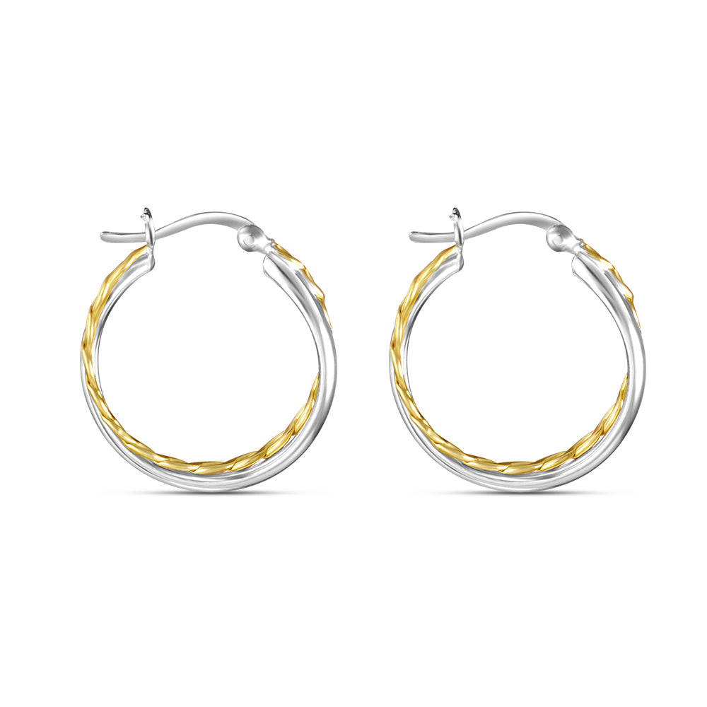 Pihu Double Hoops Two Tone 925 Sterling Silver Hoop Earrings