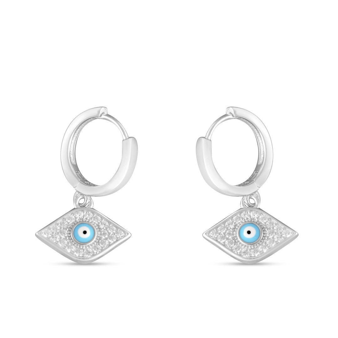925 Pure Sterling Silver Rhodium-Plated Contemporary Evil Eye Earring