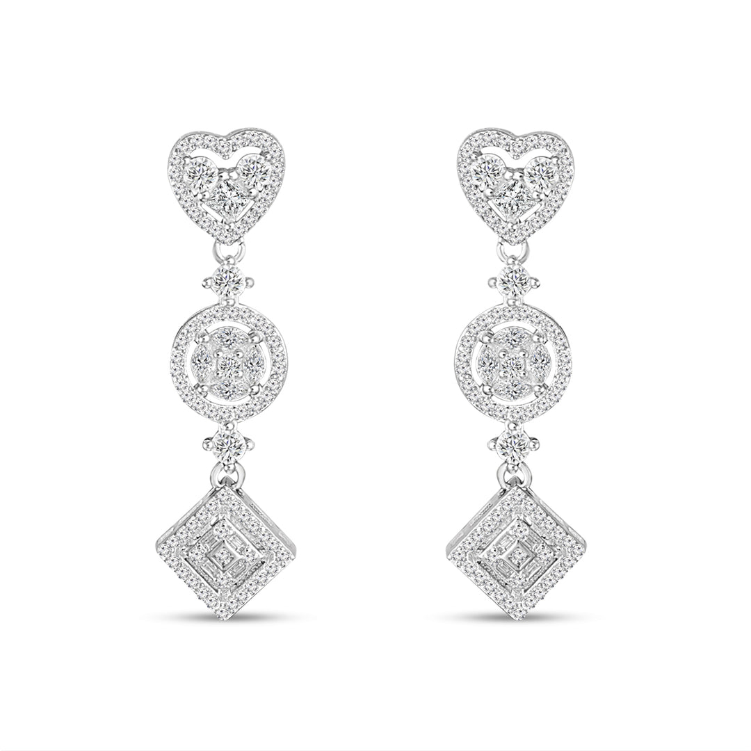 Deluxe 925 Sterling Silver Cubic Zirconia Rhodium Plated Drop Earrings