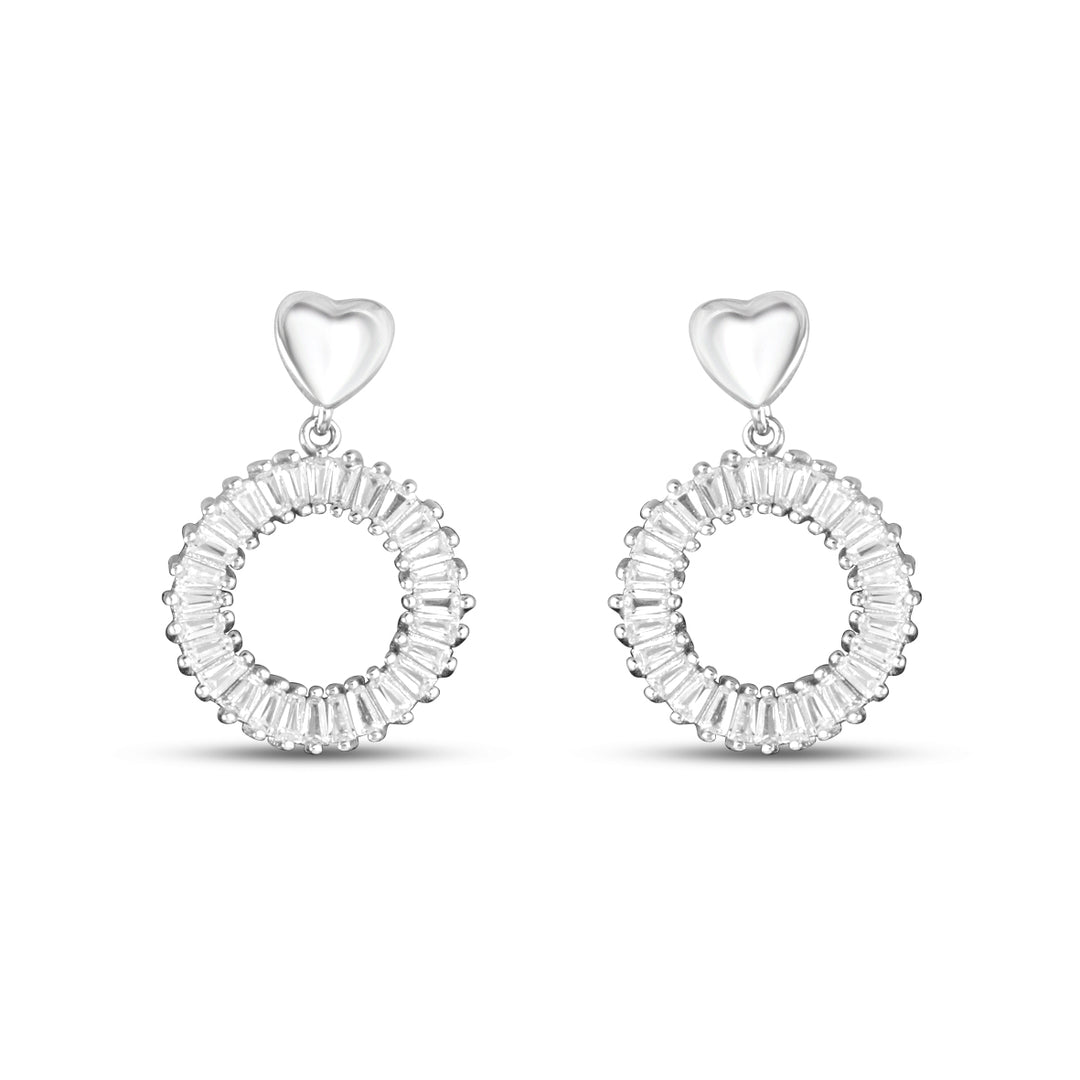 Baguette 925 Sterling Silver Cubic Zirconia Rhodium Plated Earrings