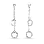 Load image into Gallery viewer, Twin Circle 925 Sterling Silver Cubic Zirconia Rhodium Plated Long Dangler Earrings
