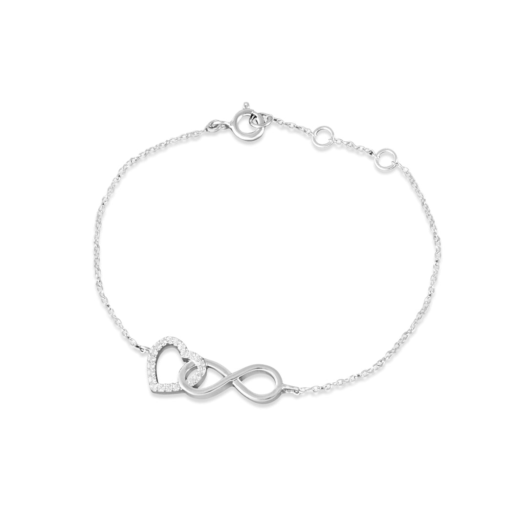 Infinity and Heart 925 Sterling Silver Bracelet with Adjustable Length