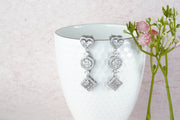 Deluxe 925 Sterling Silver Cubic Zirconia Rhodium Plated Long Dangler Earrings