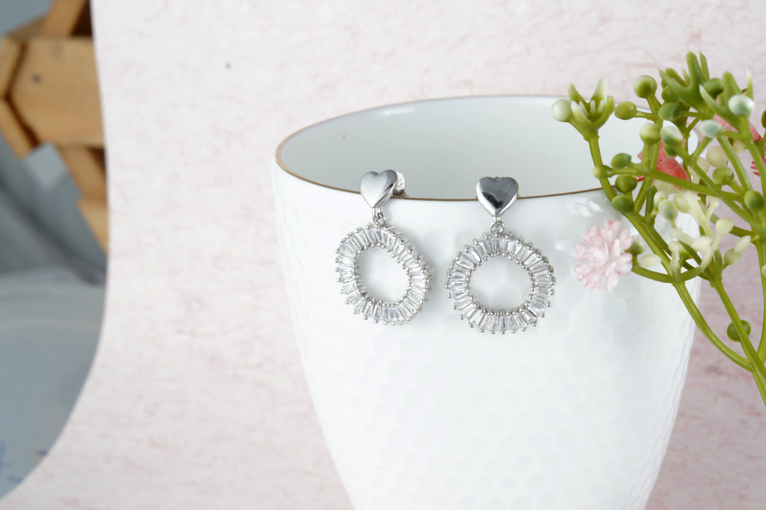 Baguette 925 Sterling Silver Cubic Zirconia Rhodium Plated Earrings