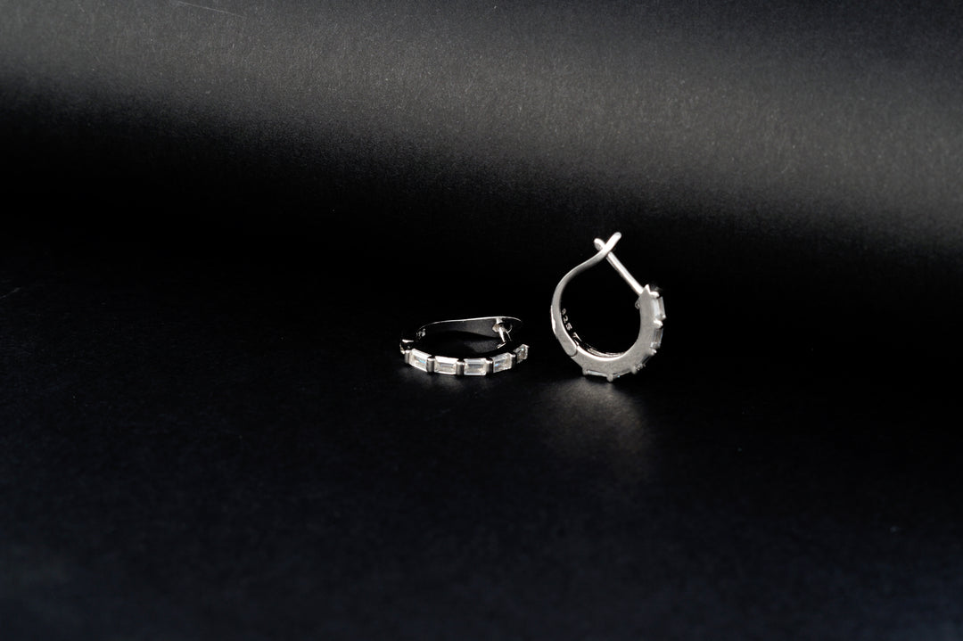 925 Sterling Silver Rhodium-Plated Silver Cubic Zirconia Classic Bali Earring