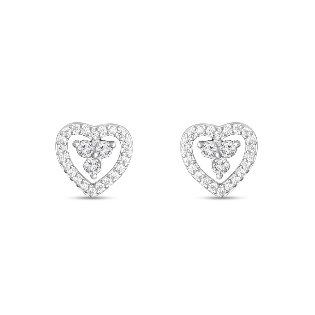 925 Sterling Silver Rhodium Plated Heart Shaped Studs Earrings
