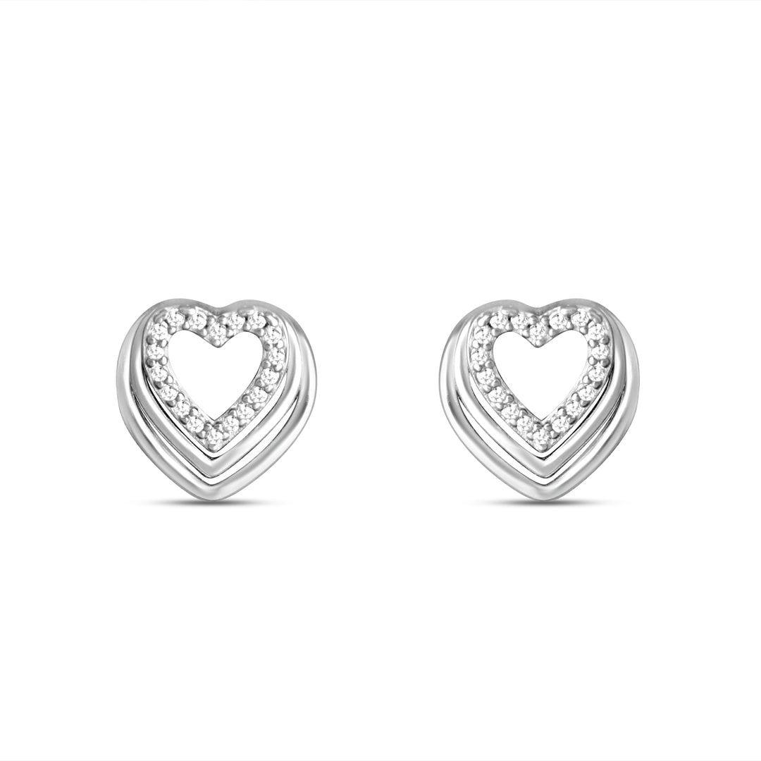 Divine Heart 925 Sterling Silver Rhodium-Plated Silver Cubic Zirconia Classic Studs Earrings