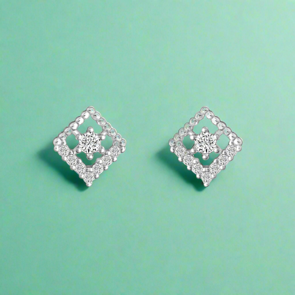 Essence 925 Sterling Silver Rhodium-Plated Silver Cubic Zirconia Classic Studs Earrings