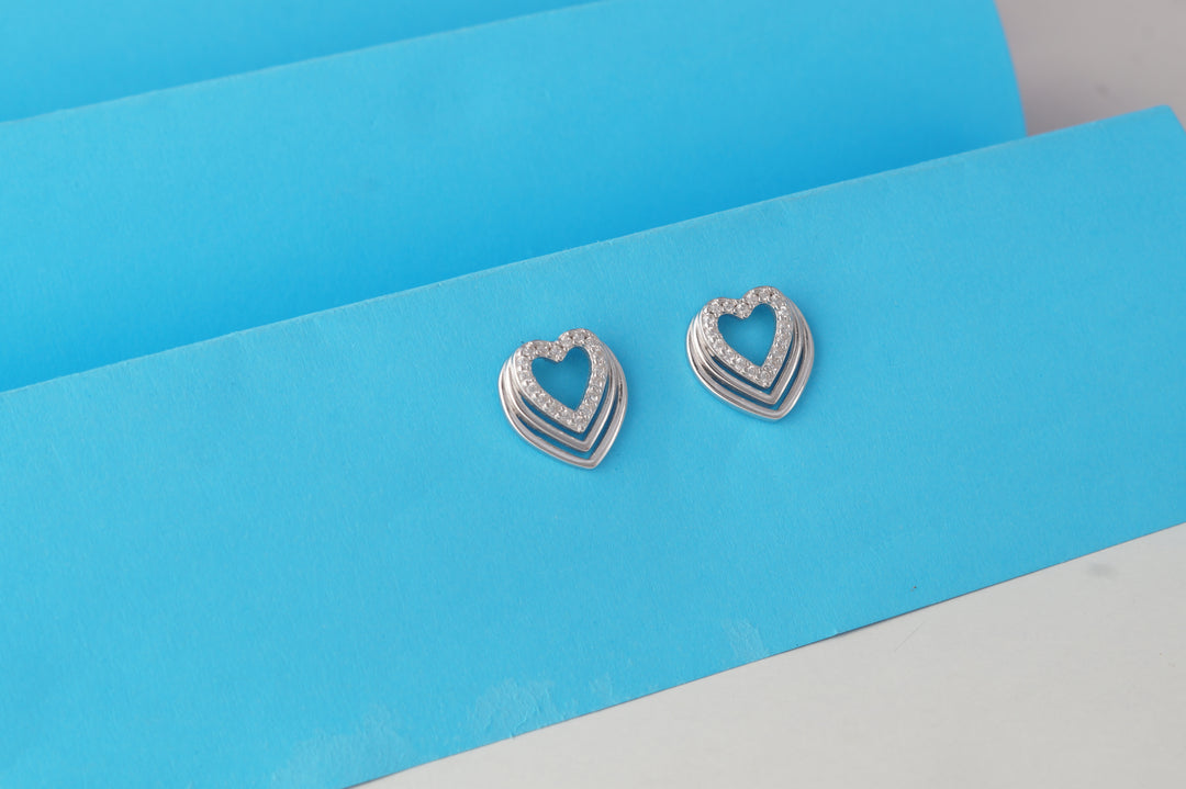 Divine Heart 925 Sterling Silver Rhodium-Plated Silver Cubic Zirconia Classic Studs Earrings