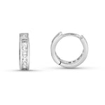 Load image into Gallery viewer, Silver hoop earrings with embedded stones on a white background
