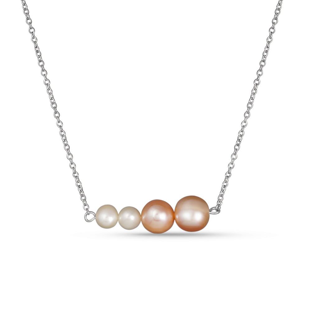 Dual Color Pearly Graduating 925 Silver Necklace