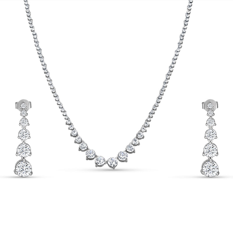 Graduating Half Eternity 925 Silver Necklace & Earring Set