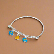 A 925 silver bracelet featuring a series of colorful, geometric-shaped charms, designed for children.