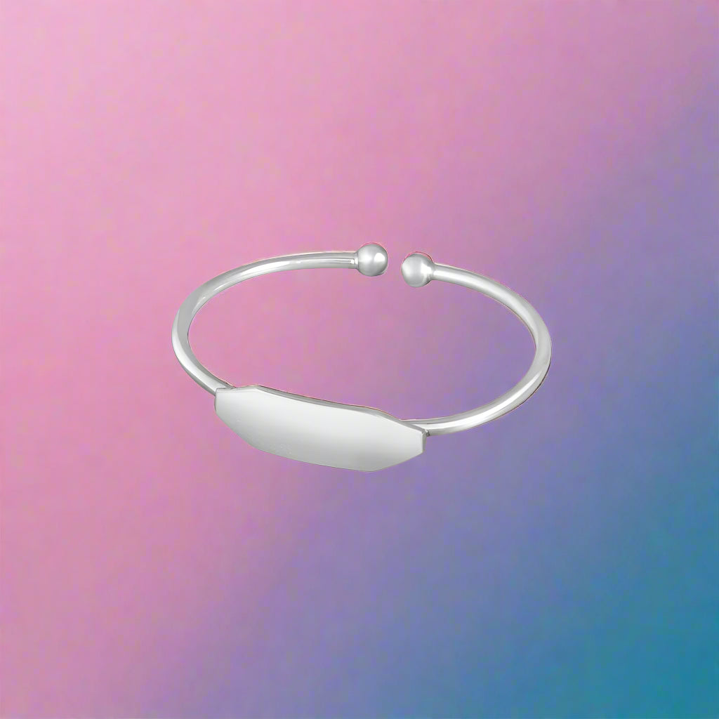 A 925 silver bracelet designed for children, featuring a simple, elegant band with a small, decorative element on one side.
