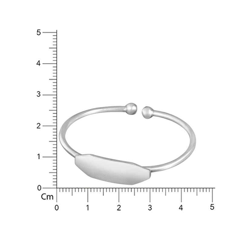 Silver bracelet with a measurement scale on a white background