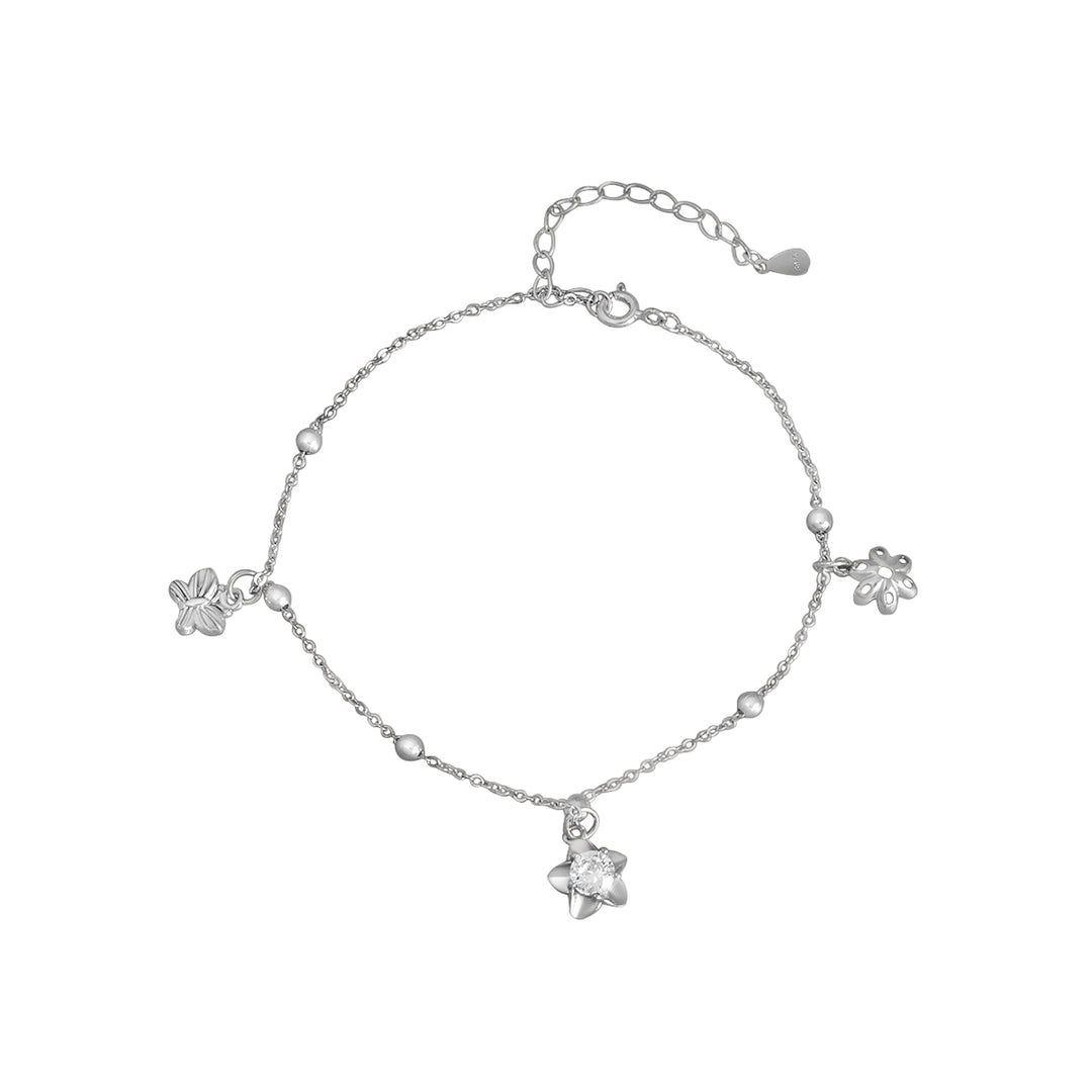 Madhuban Flower Solitaire 925 Sterling Silver Anklets with Adjustable Length