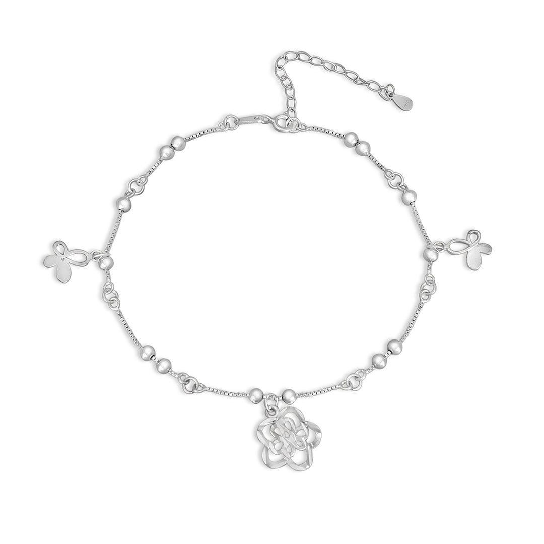 Madhuban Blooming Flower 925 Sterling Silver Anklets with Adjustable Length