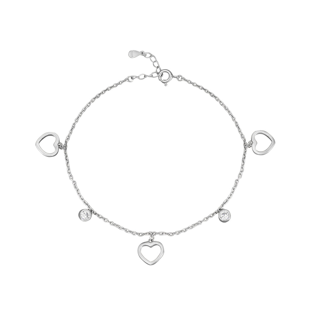 Madhuban Hearts Solitaire 925 Sterling Silver Anklets with Adjustable Length