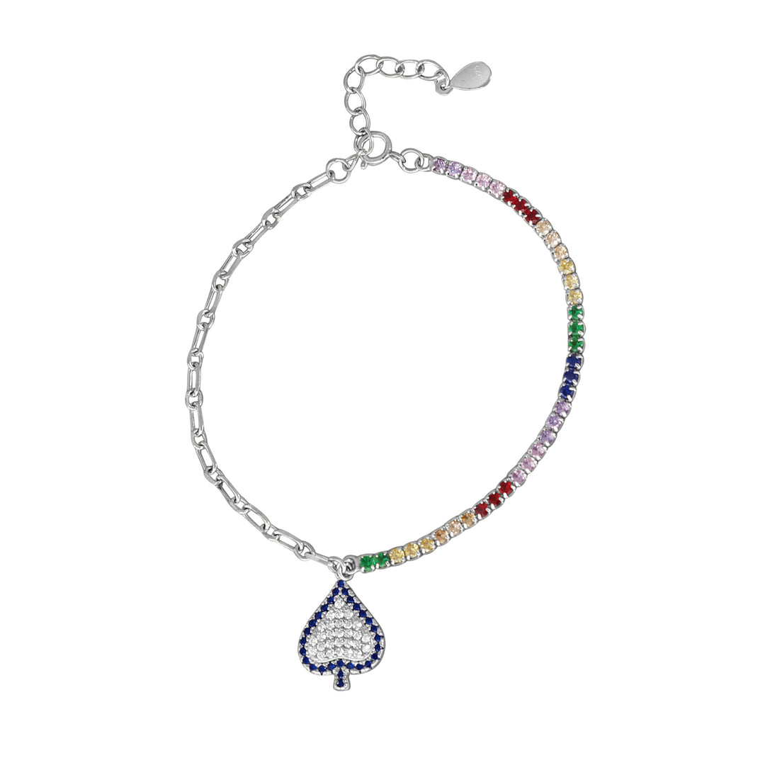 Rainbow Multi Color 925 Sterling Silver Bracelet with Adjustable Length